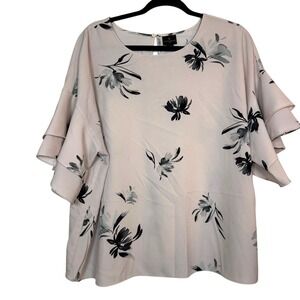 Worthington Blush Pink Floral Print Ruffle Sleeve Blouse - Size 0X